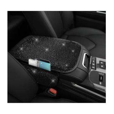 Imagem de MTRPS Capa de console central de carro brilhante, protetor de caixa de apoio de braço com strass de cristal com 2 sacos de armazenamento, almofada de descanso de braço brilhante, decoração de