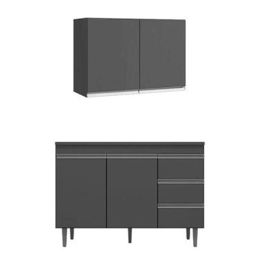 Imagem de Armário Aéreo Andréia 80 Cm Balcão De Cozinha Com Tampo 100 Cm Cinza -