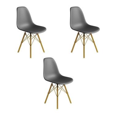 Imagem de Conjunto 3 Cadeiras Eames Estilo Moderno Em Ferro Dourado Com Assento Cinza