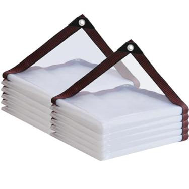 Imagem de Lonas transparentes com ilhós 1,8 x 3 m - 2 peças, capa de lona resistente à prova d'água, lona de vinil de PVC transparente para uso externo, planta, jardim, galinheiro, pátio, areia de gato