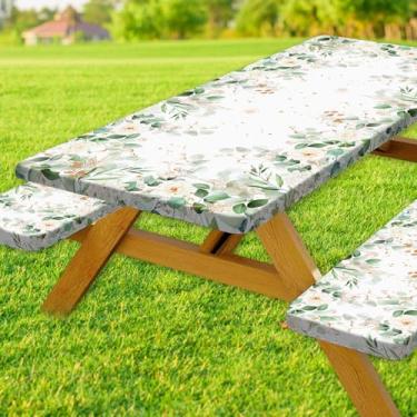 Imagem de Toalha de mesa de piquenique com capas de banco e bolsa, toalha de mesa à prova d'água à prova de vento com bordas elásticas, acessórios de acampamento, trailers, 182 x 76 cm, conjunto de 3 peças
