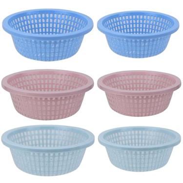 Imagem de EIKS Pacote com 6 cestas de drenagem de malha, design empilhável e tamanhos codificados por cores para frutas, legumes e massas (3 de 17,8 cm e 3 de 21,6 cm)