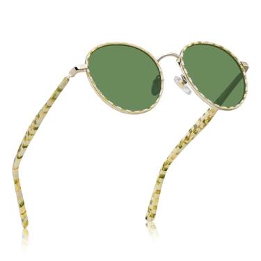 Imagem de Óculos de Sol CARFIA Feminino - Armação Mista Redonda Retrô com Lentes Polarizadas e Proteção UV - Ideal para Dirigir