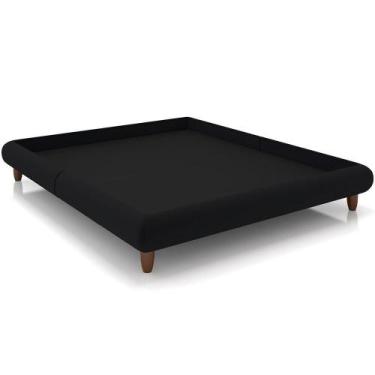 Imagem de Cama Casal King Base Box Pés De Madeira 210cm Otto P05 Veludo Preto- L