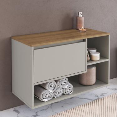 Imagem de Balcão Gabinete de Banheiro Suspenso 80cm com 1 Porta e Nichos Barcelona Arenas