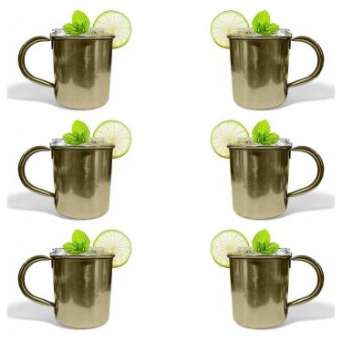 Imagem de Kit 6 Canecas Moscow Mule Lisa Drink Aço Inox Premium 420Ml
