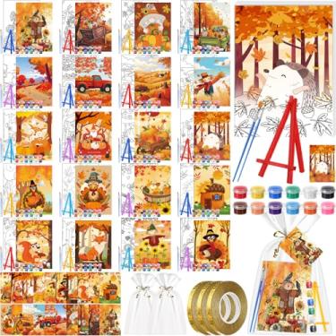 Imagem de Dispowreath 20 conjuntos de tela pré-desenhada de Ação de Graças para pintar conjuntos de presentes 12,7 x 17,8 cm, tela pré-impressa de peru com painéis de contorno de cartões comemorativos a granel