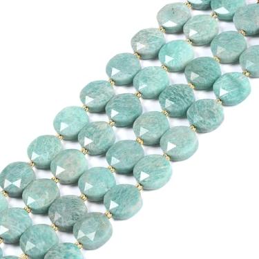 Imagem de Amazonita brasileira natural 15 mm facetada 11 peças disco de moeda estrela de Davi contas soltas judaicas DIY joias fazendo fio 20 cm