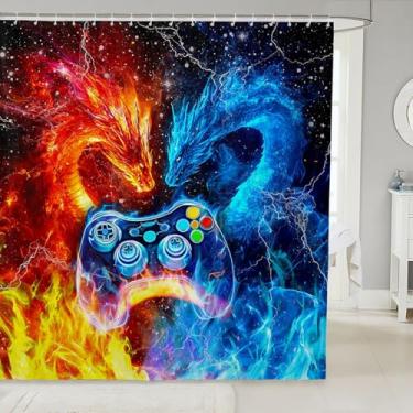 Imagem de Feelyou Dragon Gaming Cortina de Chuveiro Gamer Cortina de Banheiro Gamepad Conjunto de Cortina de Chuveiro Dragão Fogo de Gelo Crianças Acessórios de Banheiro 183 cm x 183 cm