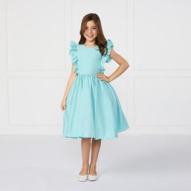 Imagem de Vestido Infantil Manga Borboleta Com Babado Verde Rodado Luxo - JL Kid