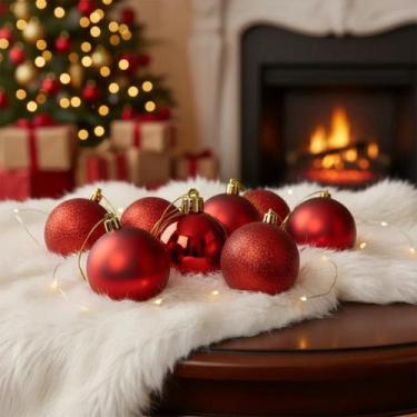 Imagem de 06 Bolinhas De Natal Coloridas Glitter Enfeite Arvore 7cm Vermelho Dec