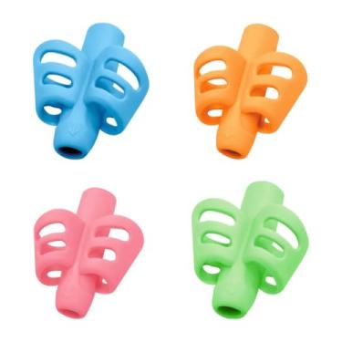 Imagem de Kit 4 Adaptadores de Escrita Suporte para Lápis Ergonômico Escolar Colorido Sortido Conjunto Aula