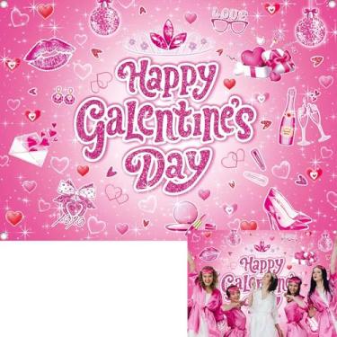 Imagem de Happy Galentines Day Pano de fundo rosa Gitter feminino celebrando fundo fotográfico menina Lady Galentine's Gang Party Decorações Banner Booth adereços (208,3 x 149,9 cm)