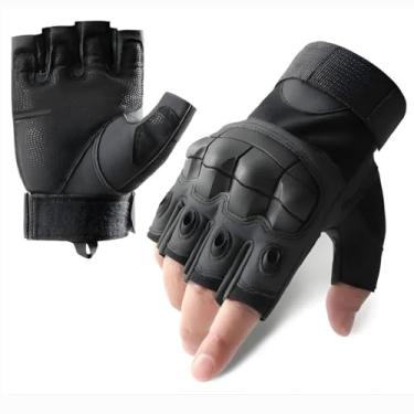 Imagem de Homefy Luvas táticas sem dedos – luvas de meio dedo respiráveis e resistentes a impactos para motociclistas, airsoft, ciclismo e caça e esportes ao ar livre, bege (preto, grande)