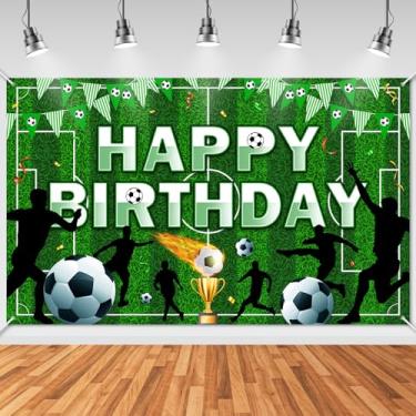 Imagem de Avezano Faixa de futebol feliz aniversário fundo de festa de aniversário de futebol para decoração de festa de futebol, faixa de feliz dia B para meninos, crianças, adolescentes (1,8 x 1,1 m)