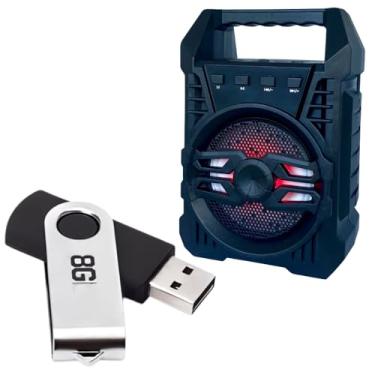 Imagem de Kit Caixa De Som Portátil Bluetooth Com Led 4 Polegadas + Pendrive 8GB Pen Drive