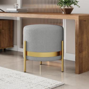 Imagem de Puff Decorativo Bouclé Cinza com Estrutura de Metal Dourado ou Preto (Dourado)