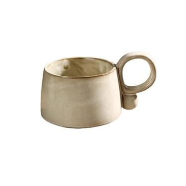 Imagem de Caneca de café esmaltada retrô (com colher de agitação de aço inoxidável), caneca de café de cerâmica, xícara de café com leite doméstico, canecas de escritório (14 x 9 x 2,7 polegadas, 300 ml