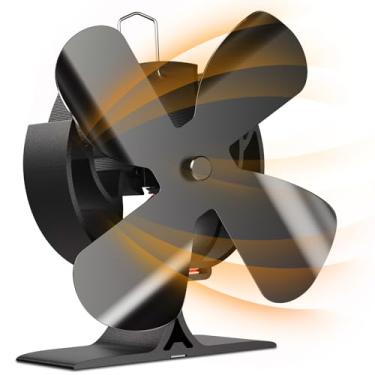 Imagem de Ventilador de fogão elétrico Signstek com 4 lâminas para queimador de madeira/tronco/lugar com termômetro magnético, EF-145