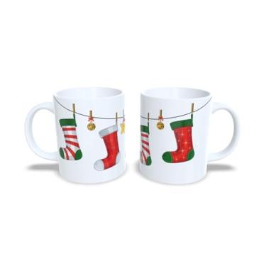 Imagem de Caneca de Cerâmica Natalina, Branca, 325ml, com Decoração de Bolas de Natal em Vermelho, Azul e Verde (12)