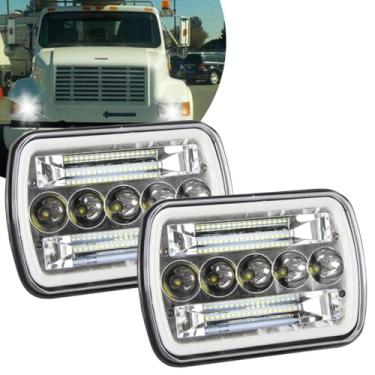 Imagem de RXTSQI 800% de brilho 5 x 7 faróis compatíveis com International 4700 9200 9400i, 6000K branco com DRL branco âmbar seta feixe selado alto baixo, Plug N Play, 2 peças