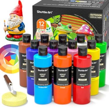 Imagem de Shuttle Art Conjunto de tinta acrílica para uso externo, tinta impermeável de 12 cores, frascos grandes de 250 ml, suprimentos de pintura a granel pigmentados ricos para artistas, iniciantes em