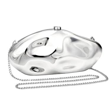 Imagem de Bolsa geométrica metálica para mulheres - Bolsa de noite de acrílico brilhante com corrente removível para casamento, festa, formatura, Prata, Extra Large