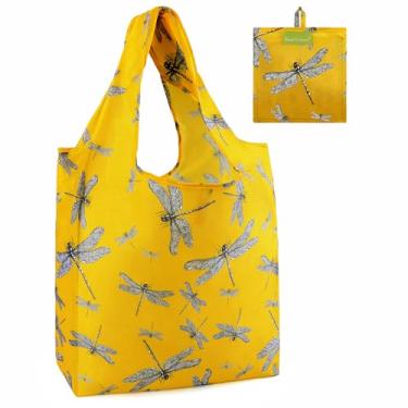 Imagem de Presentes de libélula para mulheres, sacolas de compras reutilizáveis de animais fofos, dobráveis e reutilizáveis, extra grandes, resistentes de 22,7 kg, lavável na máquina para mantimentos