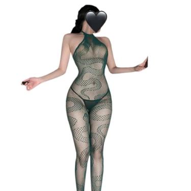 Imagem de SENJIY Macacões sexy para mulheres, roupa de sair, costas nuas, colado ao corpo, cosplay, lingerie, arrastão, body, peça única, anime, dramatização, clube, festa, conjunto verde