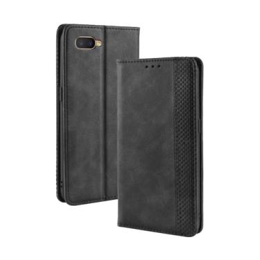 Imagem de Capa para OPPO R15X,Retro Flip magnético,Caso de telefone de couro PU,Design de carteira com 3 slots de cartão e 1 clipe de dinheiro -Black