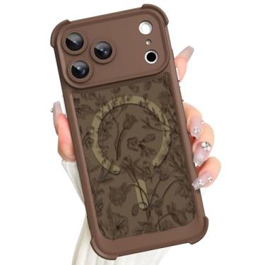 Imagem de AIGOMARA Capa floral magnética para iPhone 17 Pro Max, adequada para Magsafe, protetor de tela, linda flor de sálvia fosca translúcida 4 cantos airbag capa de telefone de proteção para câmera para