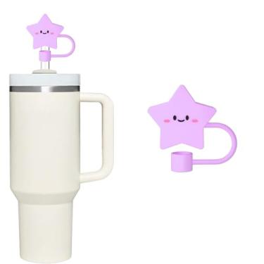 Imagem de Tampas de cobertura de palha de estrelas roxas, tampas de palha de silicone compatíveis com copo Stanley Cup 30 e 1,134 g, tampas de ponta de canudo reutilizáveis de 10 mm 1 cm, topo de palha bonito