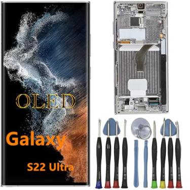Imagem de Tela de substituição OLED Galaxy S22 Ultra para Samsung S22ultra 5G Display Touch Screen Digitalizador Assembléia S908U S908B/DS S908U1 S908W S908E LCD suporta impressão digital e S-Pen (com moldura
