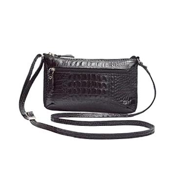 Imagem de Bolsa Feminina Transversal Pequena Couro Legítimo Ziper Madamix MDXB364 (Preta)