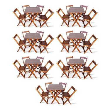 Imagem de Kit 7 Conjunto Com Jogo De Mesa 70x70 Com 4 Cadeiras Dobráveis Imbúia