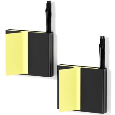 Imagem de 2 unidades de dispensador de notas adesivas, suporte magnético para notas Post It, organizador de canetas adesivas de 7,6 x 7,6 cm para escritório, casa, sala de aula, preto