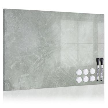 Imagem de QUEENLINK Quadro magnético apagável a seco para parede, quadro branco decorativo de 71 x 50 cm com design de concreto, quadro magnético sem moldura com 6 ímãs, 2 marcadores