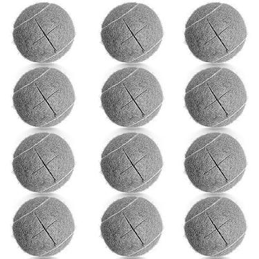 Imagem de HiBallBall Pacote com 12 bolas de tênis pré-cortadas para andadores, almofadas de feltro resistentes de longa duração para pernas de móveis e proteção do chão (cinza)