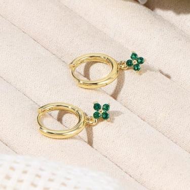 Imagem de Brincos de argola banhados a ouro 14K/18K para mulheres, pequenos brincos de argola de ouro CZ coração delicado pingente de gota, standard, Cobre, Sem pedra preciosa