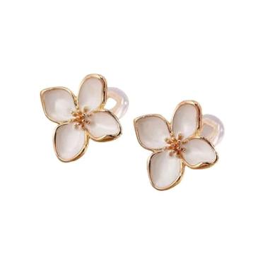 Imagem de INFUPNET Brincos de pressão de flores, acabamento dourado, design elegante de pétala, 1.6 Inches, Metal, Sem pedra preciosa