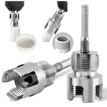 Imagem de 2 peças de ferramenta de rosqueamento de tubos para roscas internas e externas, extremidade dupla, NPT de 1/5.1 cm e matriz NPT de 3/10.2 cm para tubos PPR/PVC/MPP, haste hexagonal para furadeiras