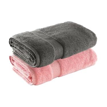 Imagem de Jogo de Toalhas Ele/Ela Super Soft Zero Twist Banhão 80x150cm 500g/m², 97% Algodão 3% Poliéster, Toque Macio, Alta Absorção e Design Sofisticado – Altihaus (Chumbo/Rosa)