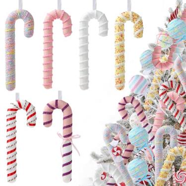 Imagem de 6 peças de enfeites de árvore de Natal grandes, 33 cm, enfeite de pirulito de espuma de pirulito rosa amarelo para decoração de Natal, festa de aniversário, casamento, decoração de casa