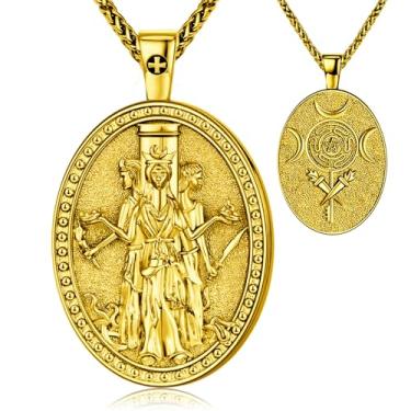 Imagem de Colar de medalhão oval de São Miguel, cobre banhado a ouro, pingente de 5 x 3 cm com corrente de 40 cm + 5 cm, medalha de oração de proteção religiosa, colares com pingente de cruz religiosa com