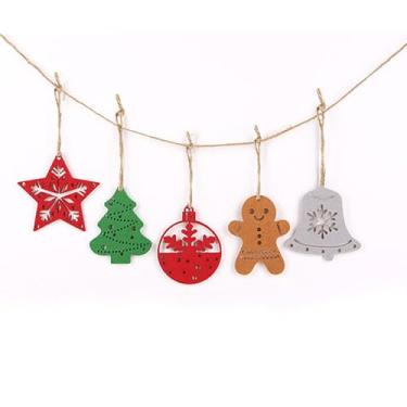 Imagem de 5 peças de enfeites de feltro de Natal, decorações criativas de pendurar em tecido não tecido com floco de neve, designs de árvores, ornamento de árvore de decoração festiva