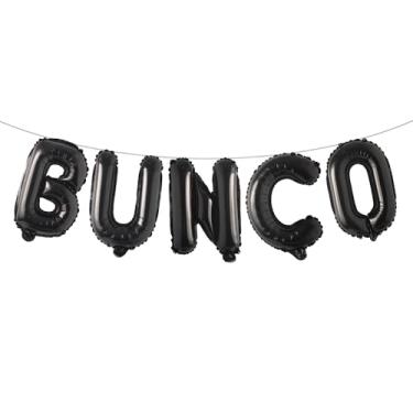 Imagem de Decorações Bunco: Banner de balões de folha de letra de 40,6 cm, suprimentos de festa Bunco, complete seu kit de jogo Bunco (BUNCO Preto)