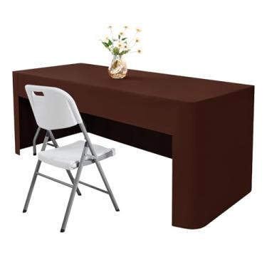 Imagem de Nacuci Toalha de mesa retangular de chocolate de 152 x 76 cm, toalha de mesa de poliéster lavável para exibição de mesas dobráveis de 1,82 m, festa de casamento, banquete, aniversário