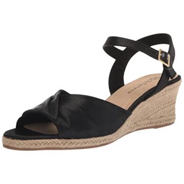 Imagem de Bella Vita Sandália anabela feminina Isabeth, Seda tailandesa preta, 11 X-Wide