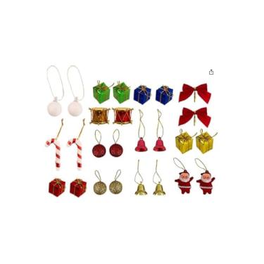 Imagem de Kit Enfeite de Natal com 20 Peças, Mini Decoração para Árvore, Vermelho Dourado e Prata, Polipropileno e Poliéster, 2,5cm