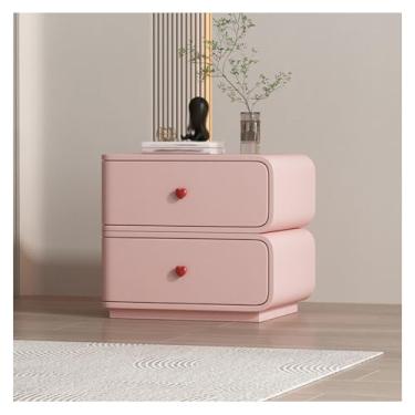 Imagem de SPXMQSS Mesa de cabeceira com 2 gavetas de armazenamento, mesa de cabeceira de madeira maciça, sem necessidade de montagem, mesa lateral para quarto, sala de estar, 45 x 40 x 48 cm, rosa direita